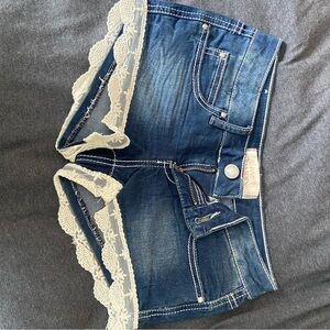 Almost Famous Blue Denim Shorts with Cream Lace Waistband